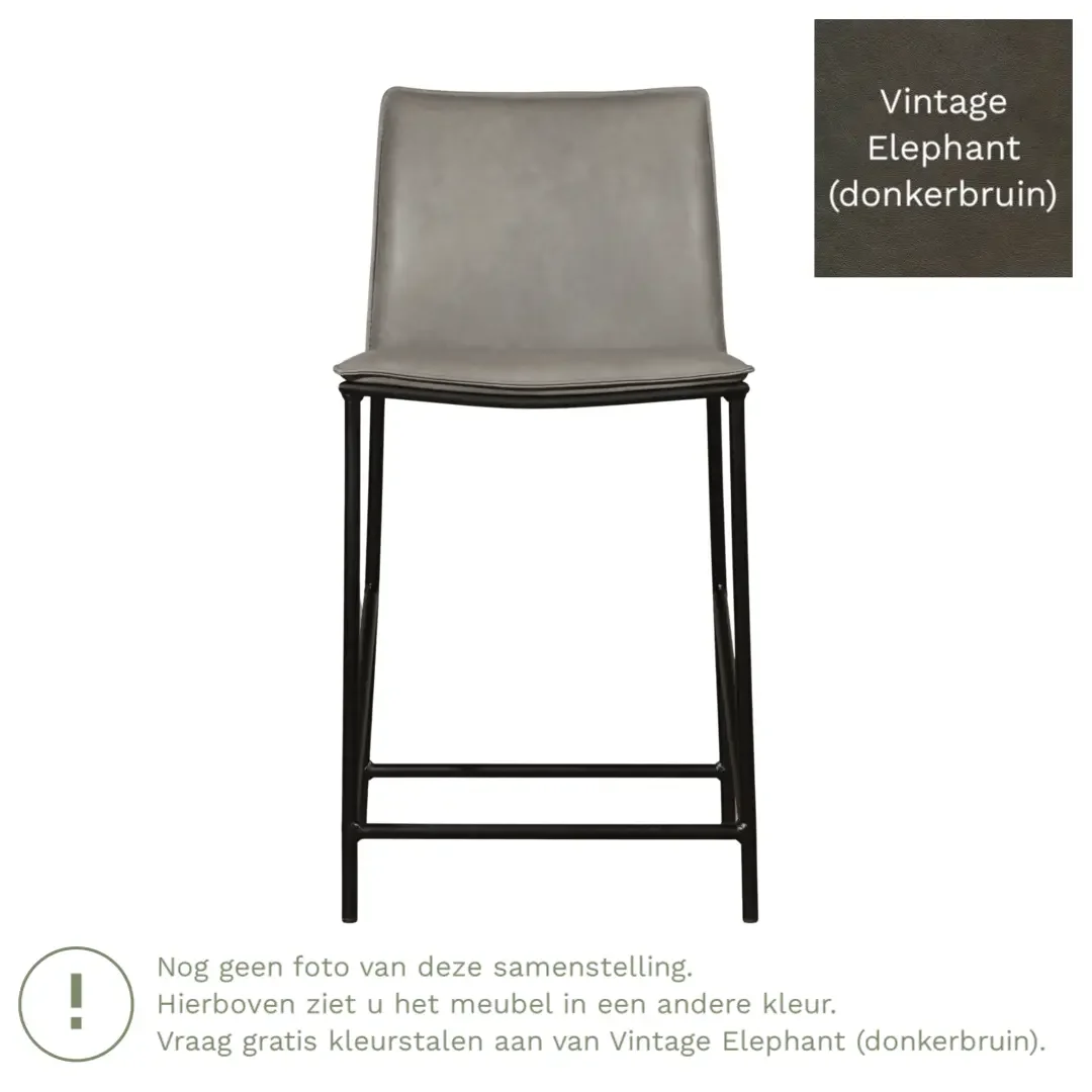 afbeelding van Leren barkruk laag Favor - Vintage Elephant (donkerbruin) - poten staal rond zwart